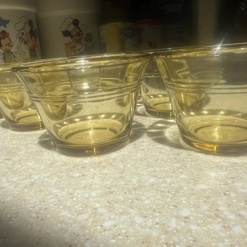 Vintage Amber yellow Pudding Cups marked Mexico